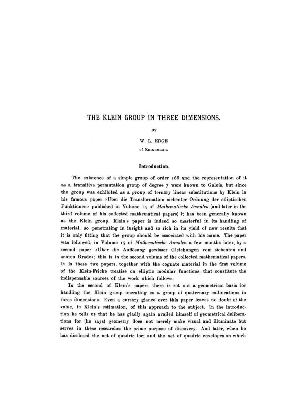 The Klein Group in Three Dimensions