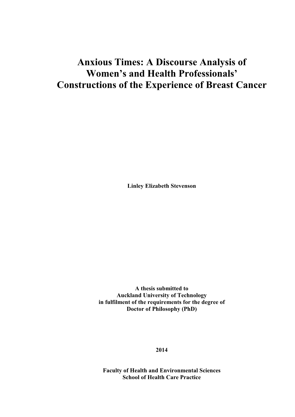 A Discourse Analysis of Women's and Health Professionals