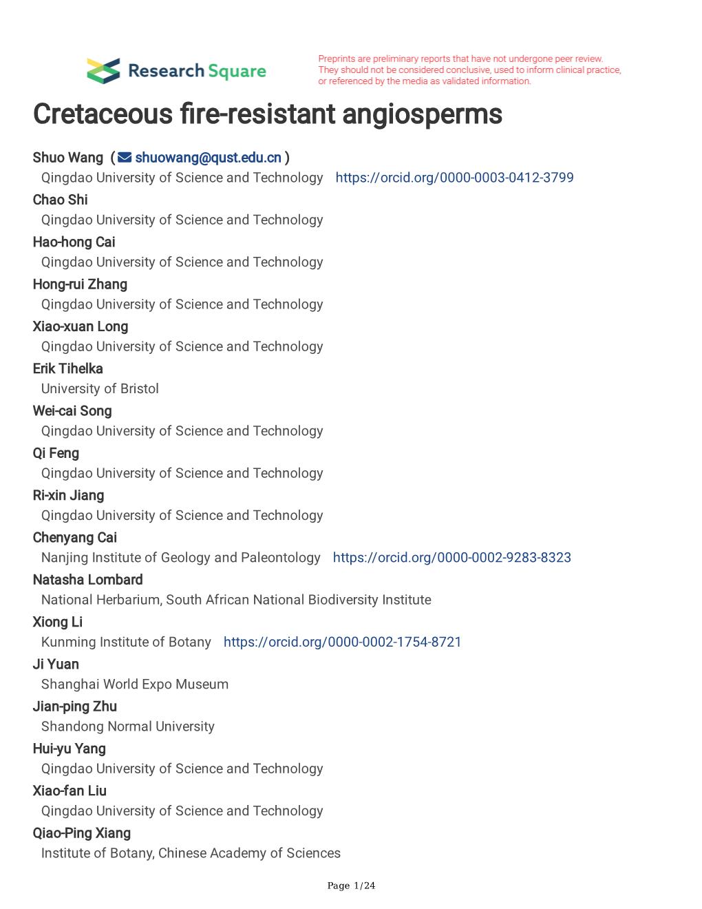 Cretaceous Re-Resistant Angiosperms