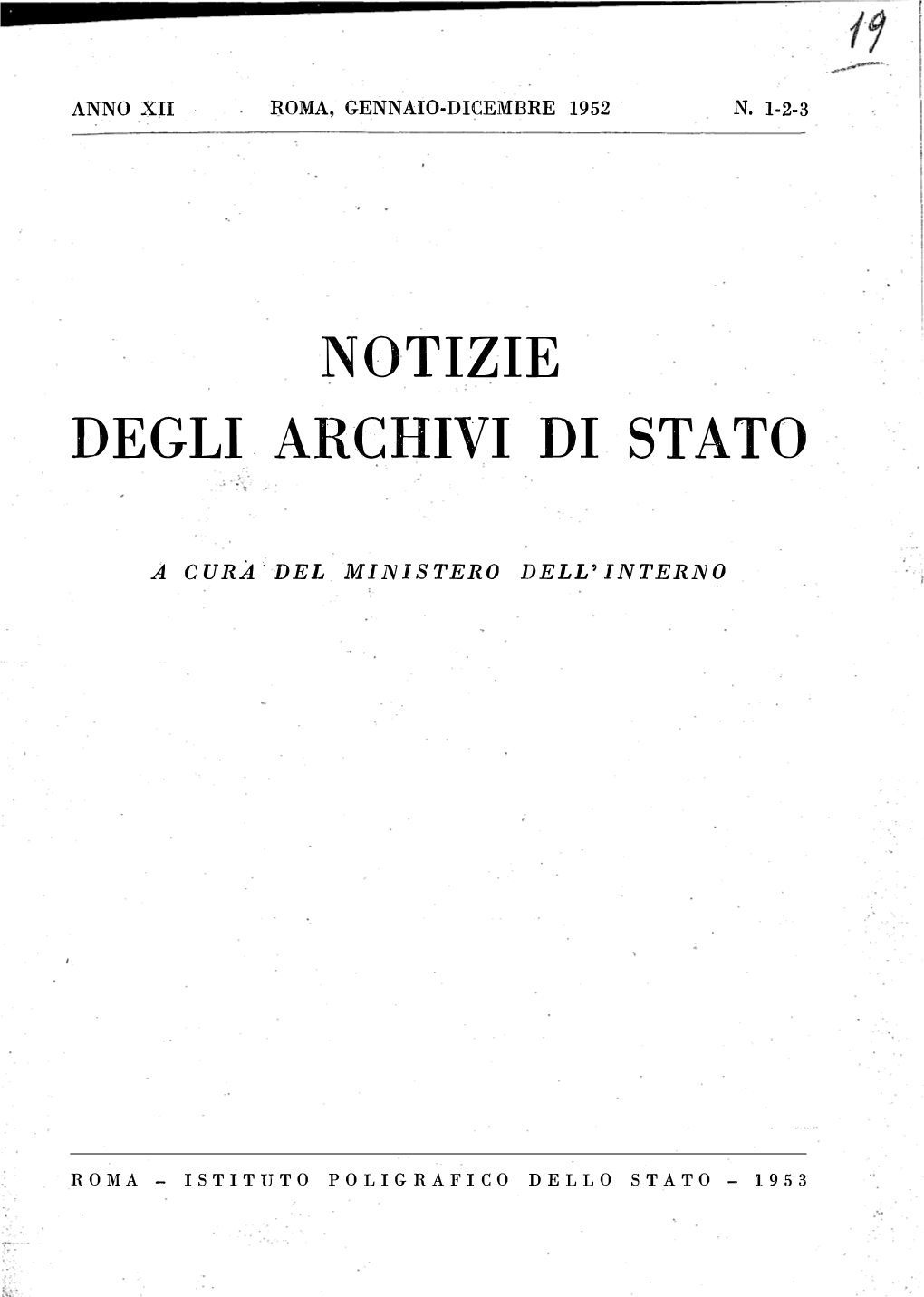 Notizie Degli Archivi Di Stato. Anno