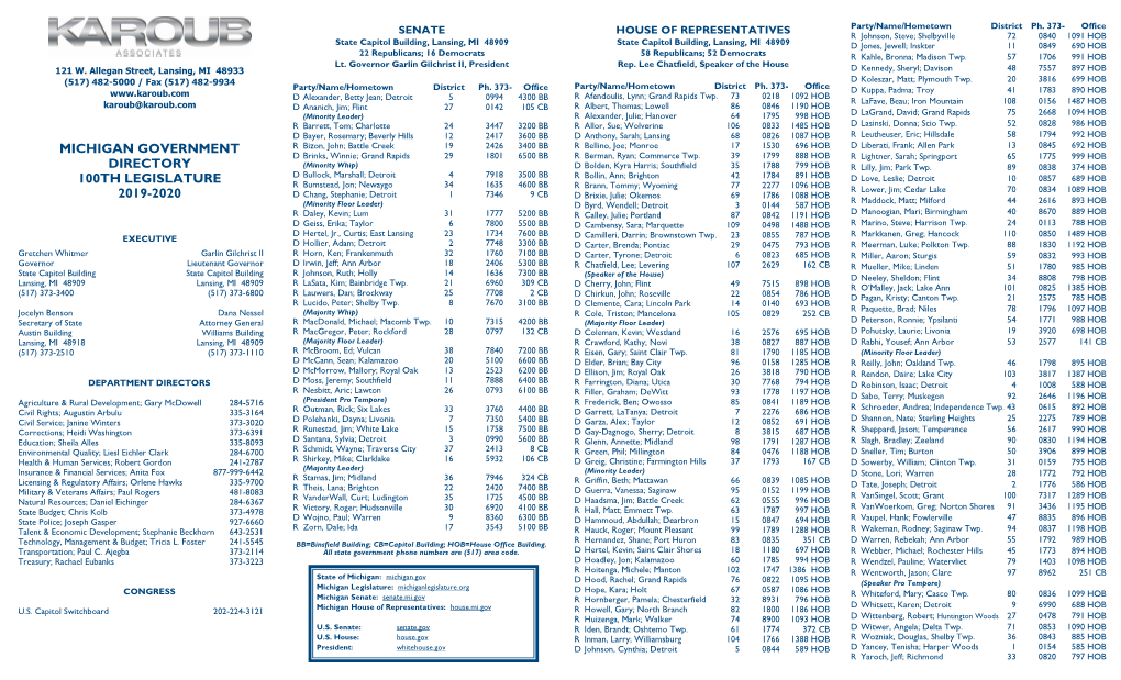 Michigan Government Directory 100Th