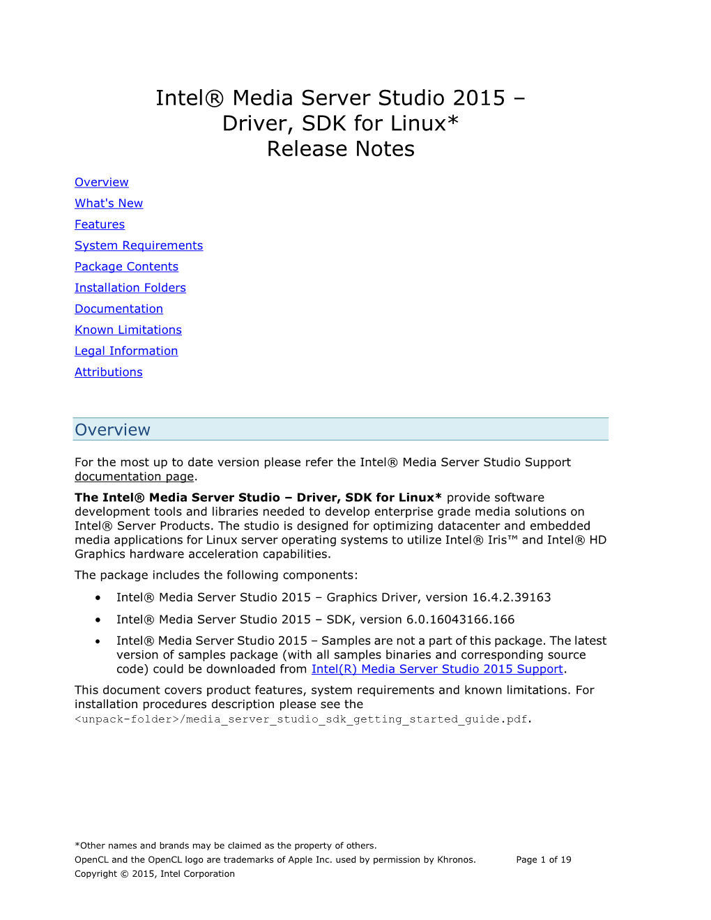 Intel® Media Server Studio 2015 – Driver, SDK for Linux* Release Notes