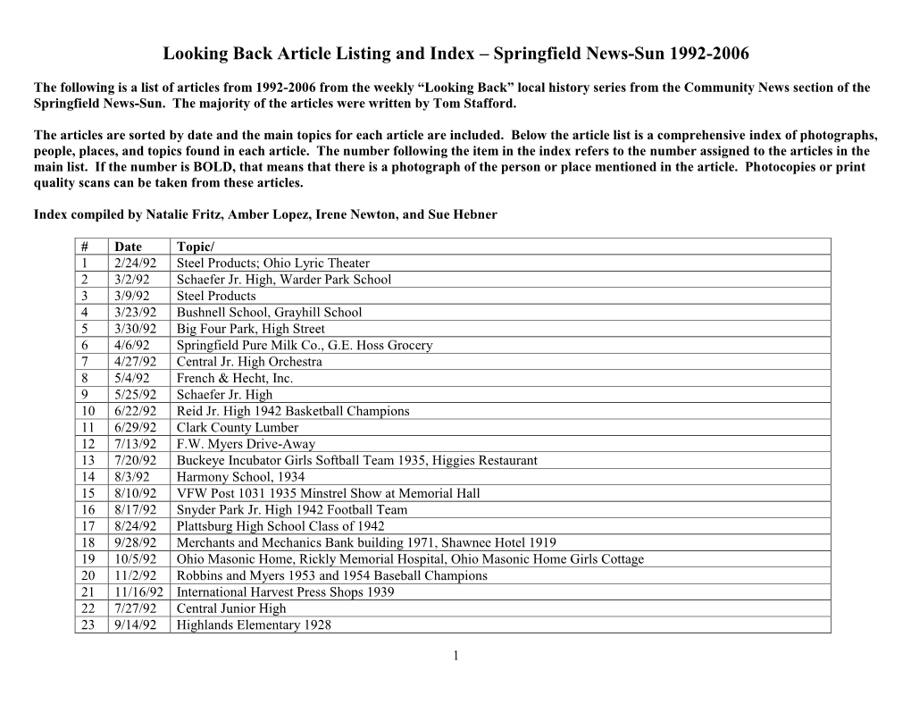 Looking Back Articles 1992-1996