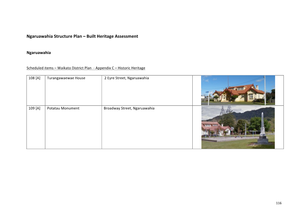 Ngaruawahia Structure Plan – Built Heritage Assessment