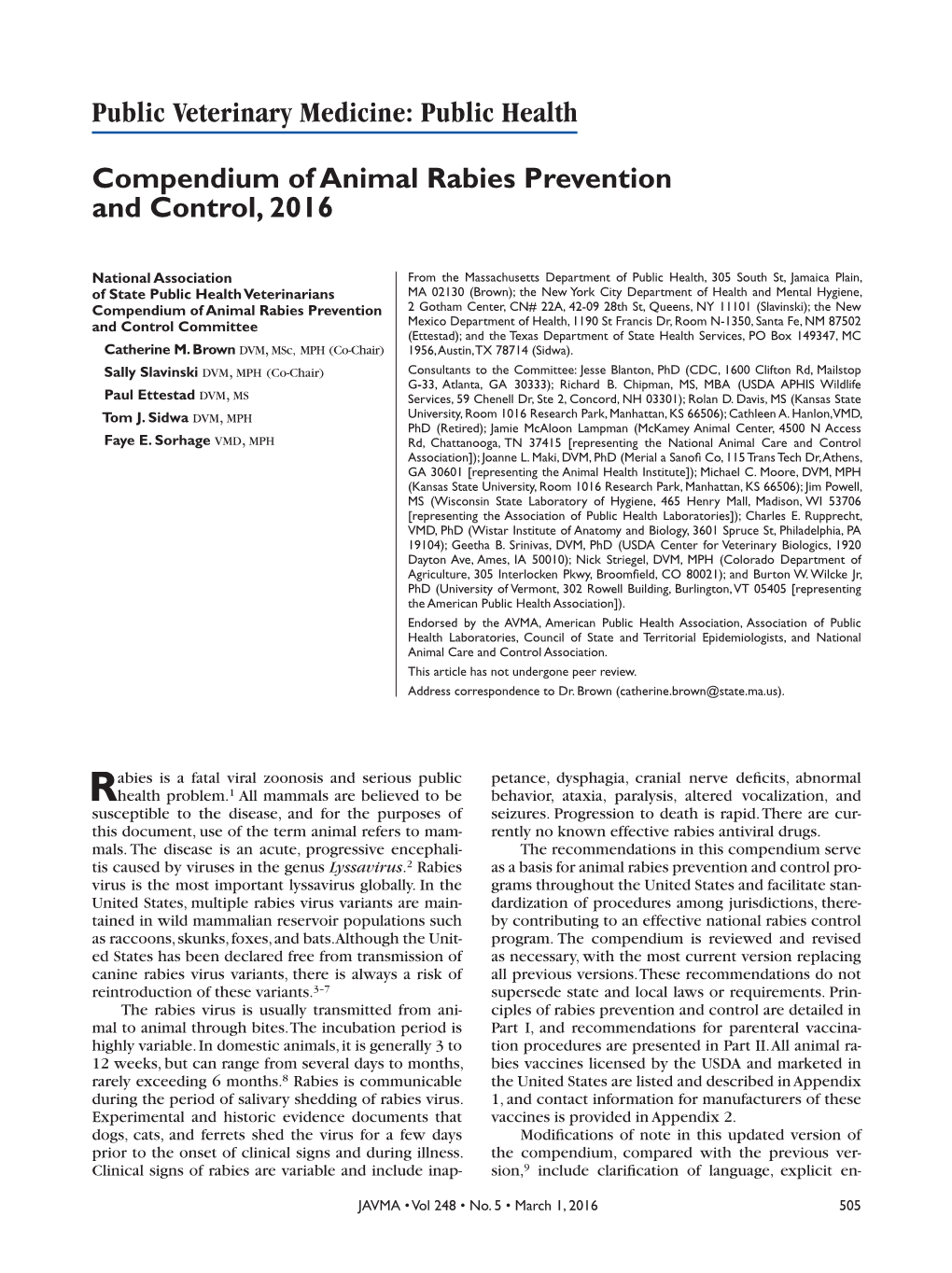 Compendium of Animal Rabies Prevention and Control, 2016