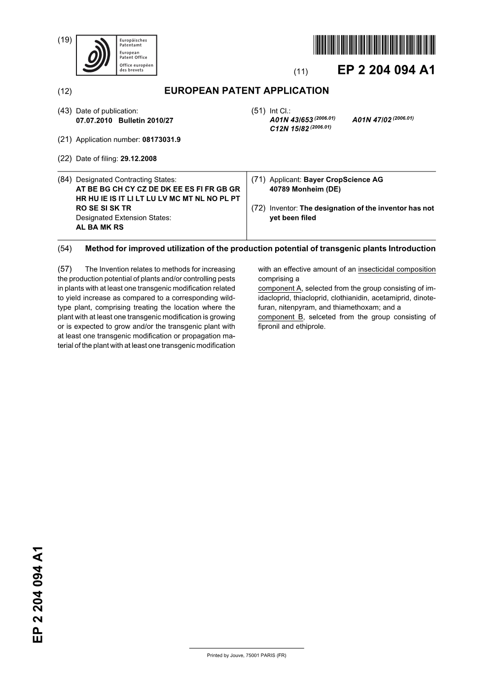 Method for Improved Utilization of the Production Potential of Transgenic Plants Introduction