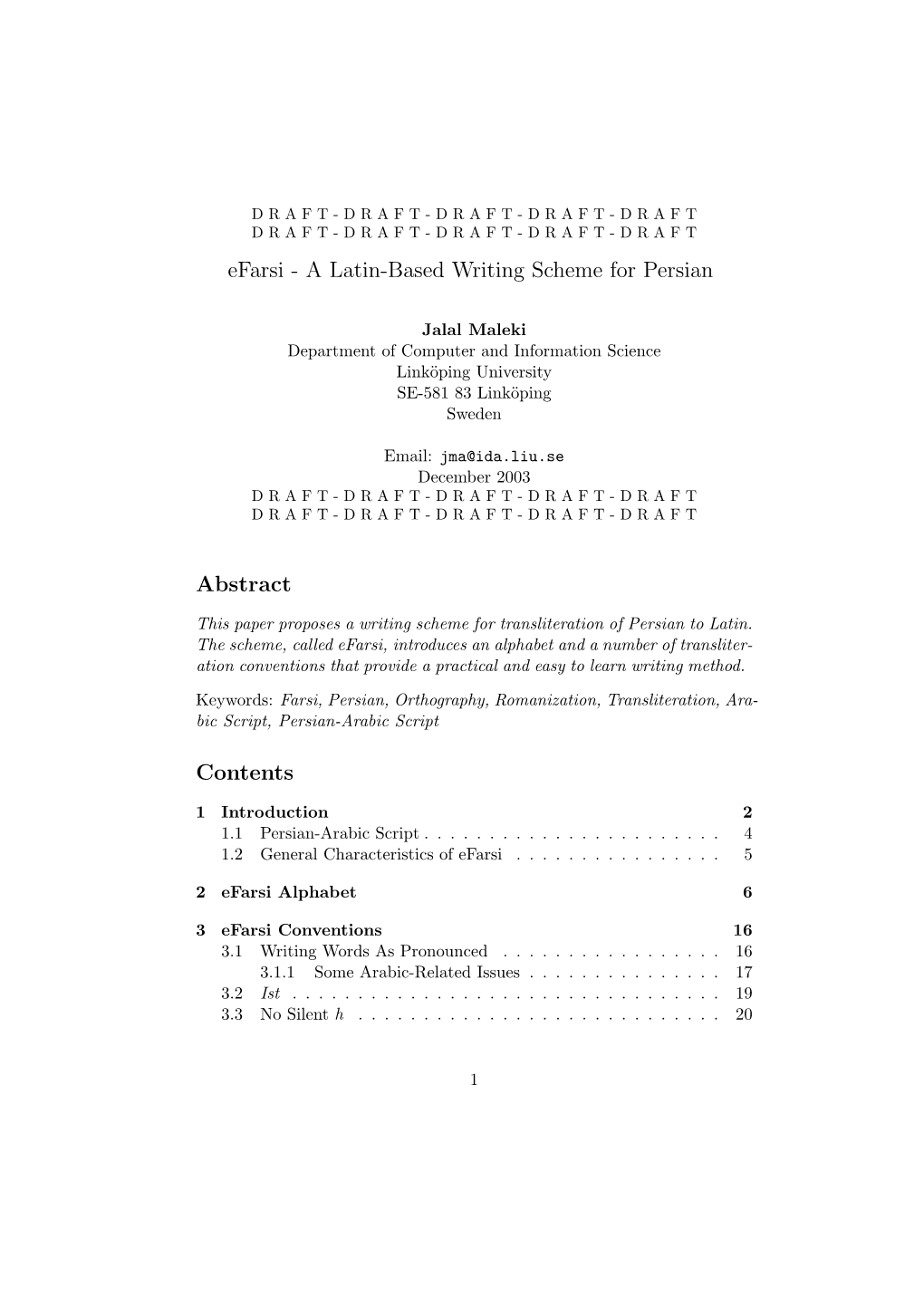 Efarsi - a Latin-Based Writing Scheme for Persian