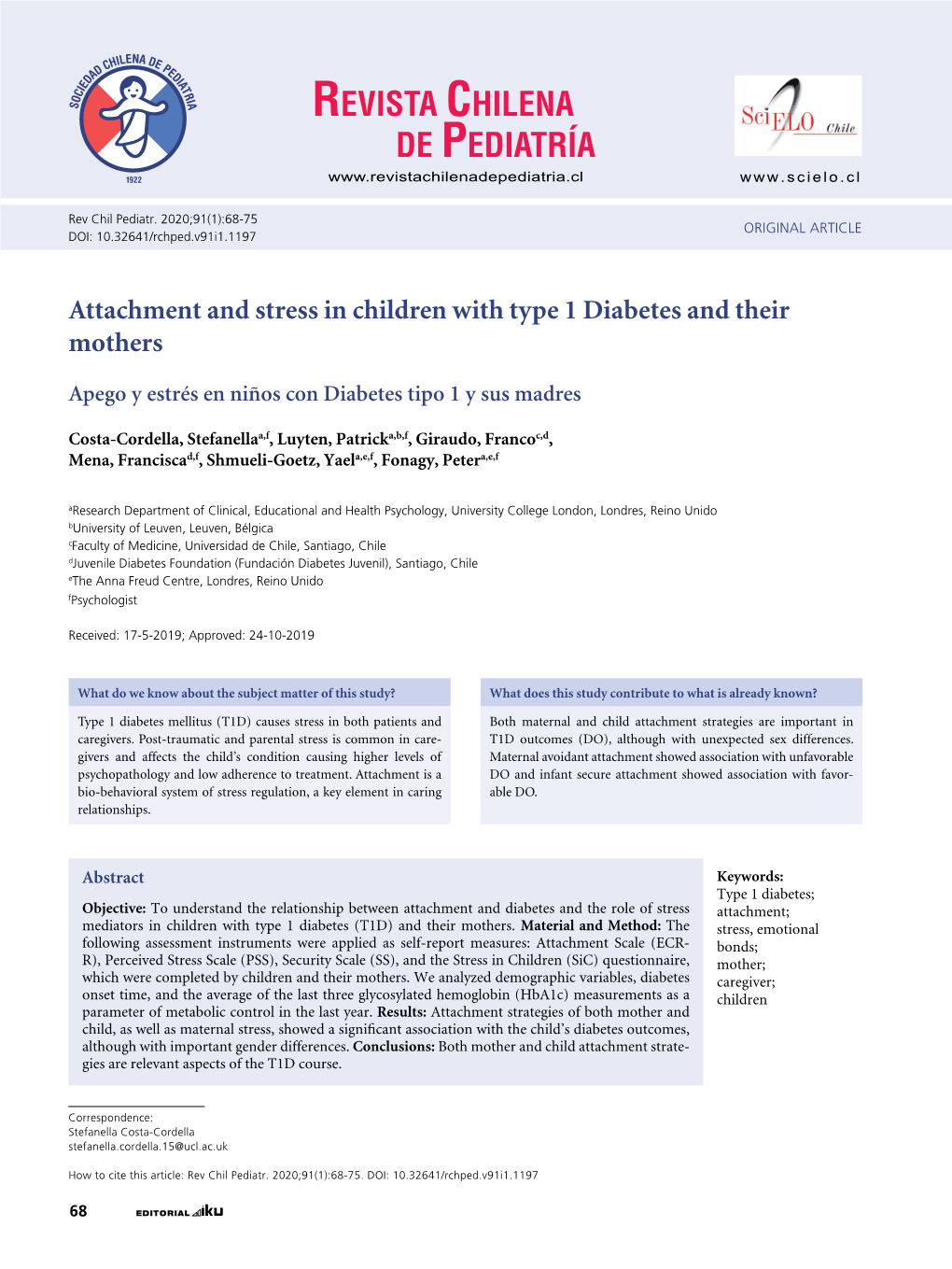 Attachment and Stress in Children with Type 1 Diabetes and Their Mothers