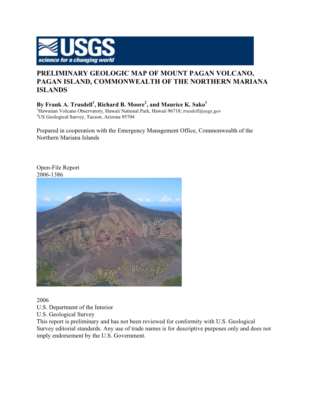 Preliminary Geologic Map of Mount Pagan Volcano, Pagan Island, Commonwealth of the Northern Mariana Islands