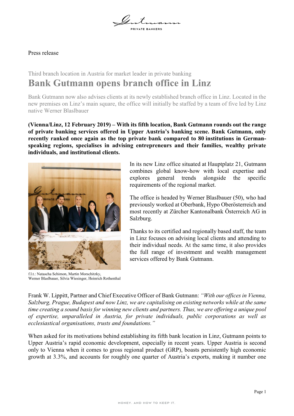 Bank Gutmann Opens Branch Office in Linz Bank Gutmann Now Also Advises Clients at Its Newly Established Branch Office in Linz