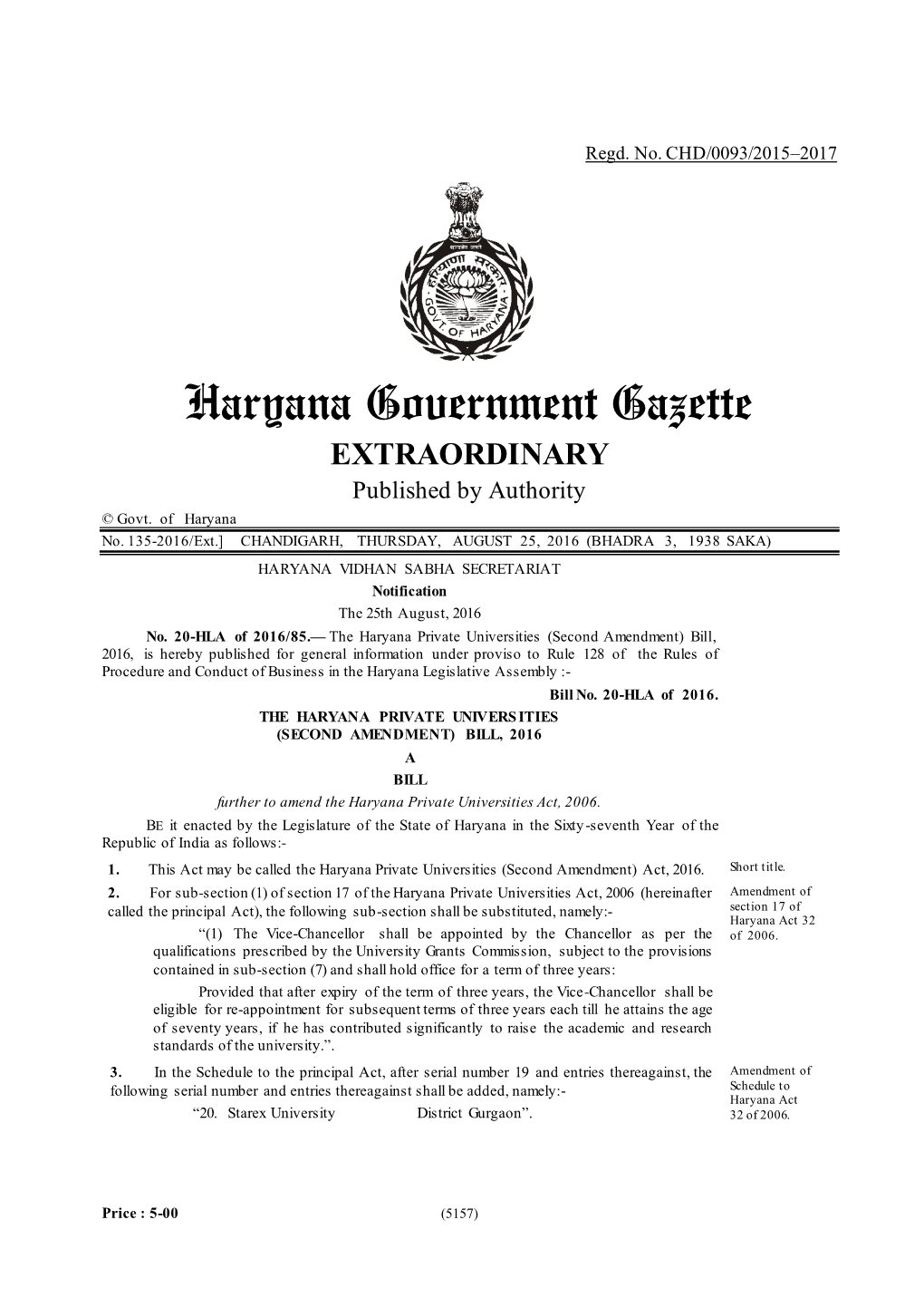 Haryana Government Gazette EXTRAORDINARY Published by Authority © Govt