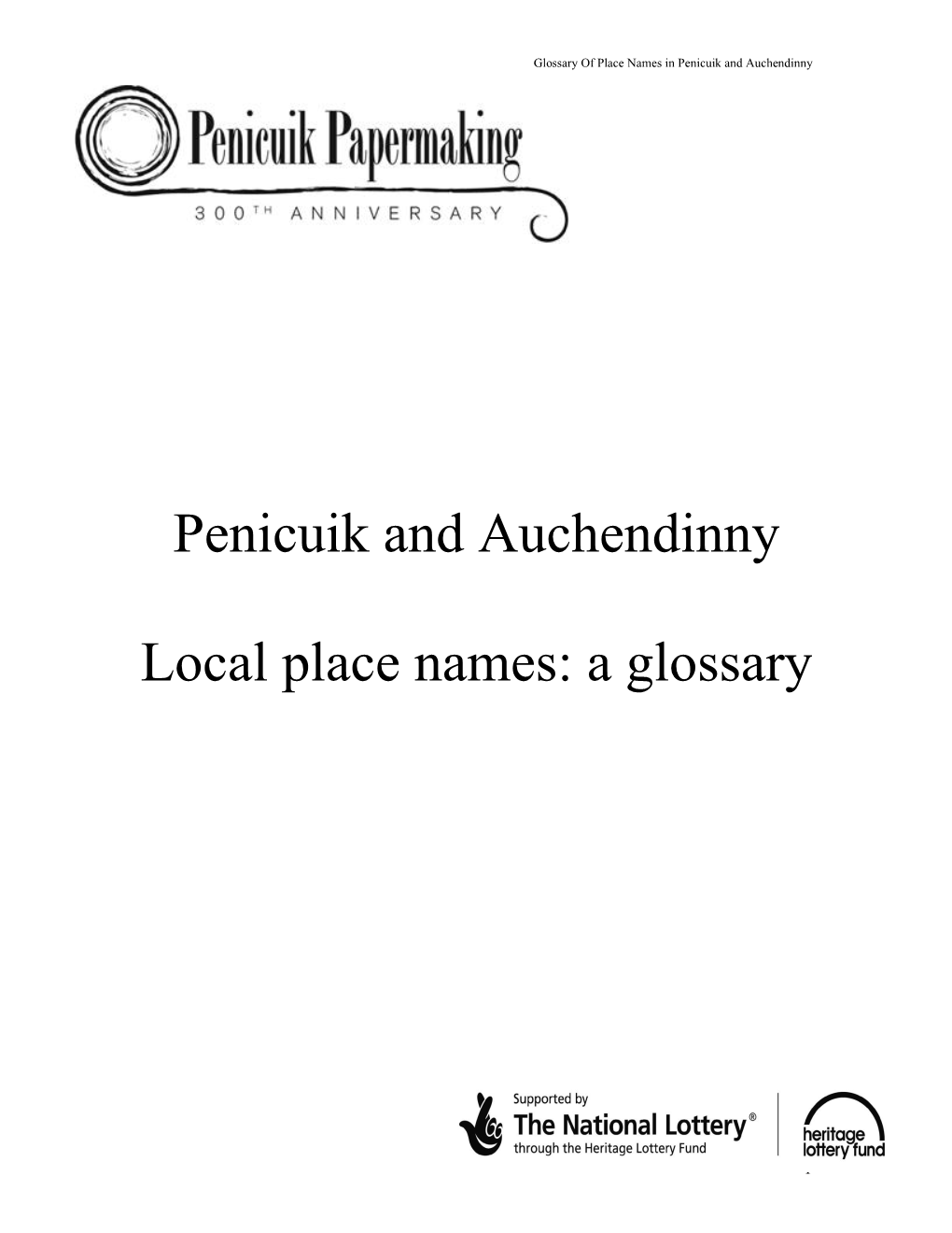 Penicuik and Auchendinny Local Place Names: a Glossary