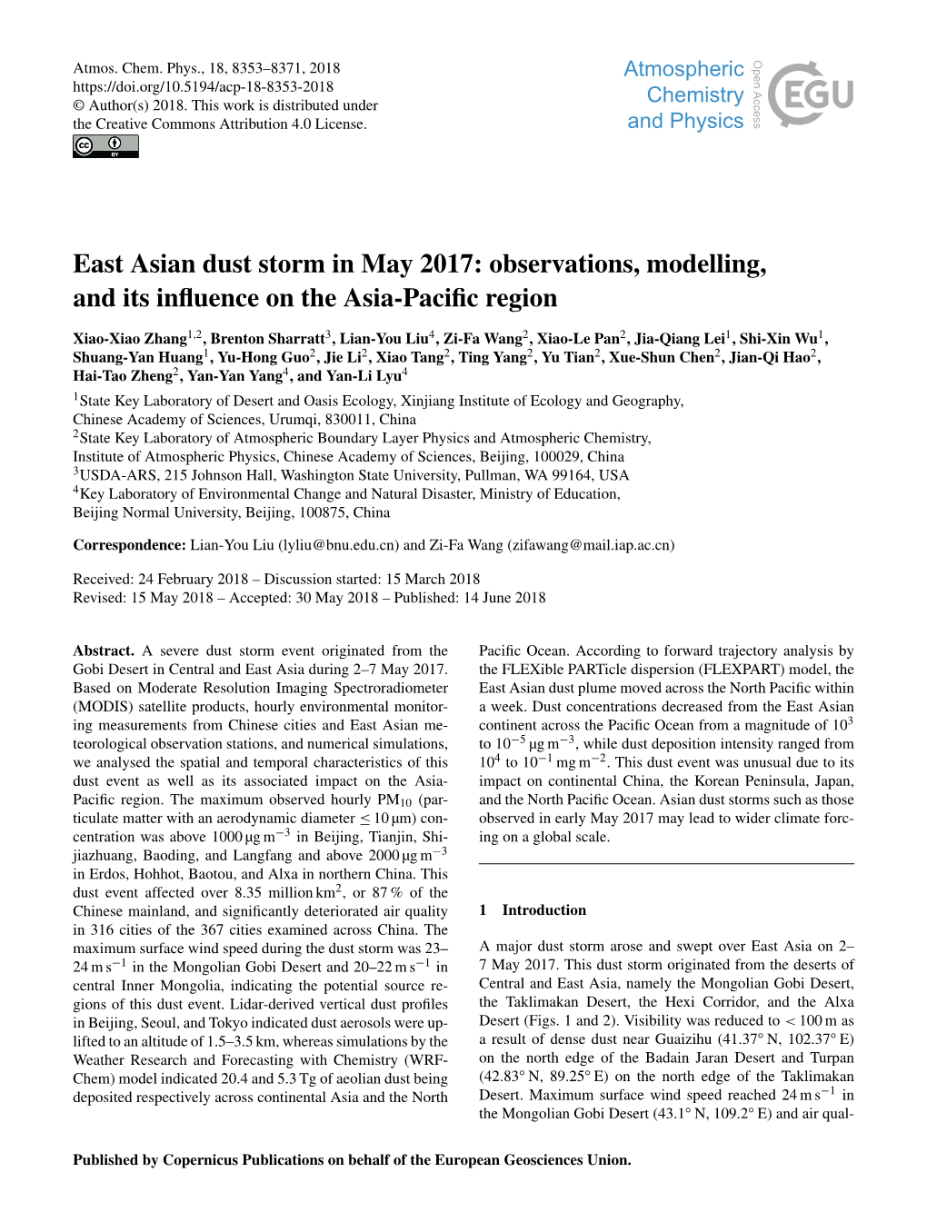 East Asian Dust Storm in May 2017: Observations, Modelling, and Its Inﬂuence on the Asia-Paciﬁc Region