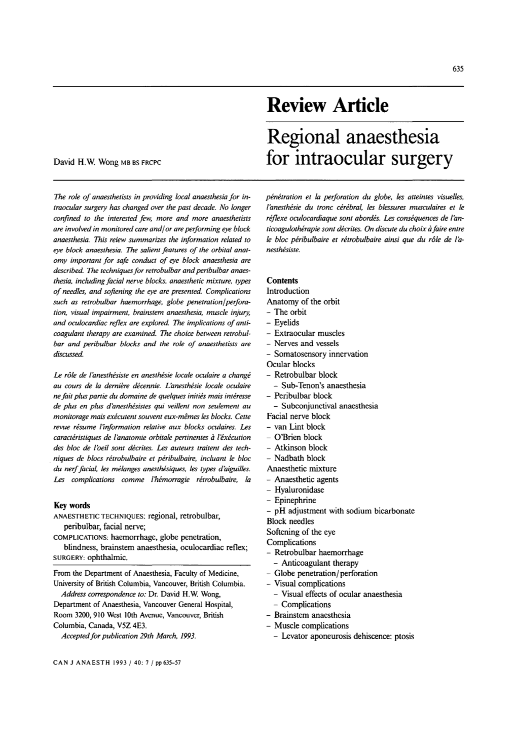 Regional Anaesthesia for Intraocular Surgery 637