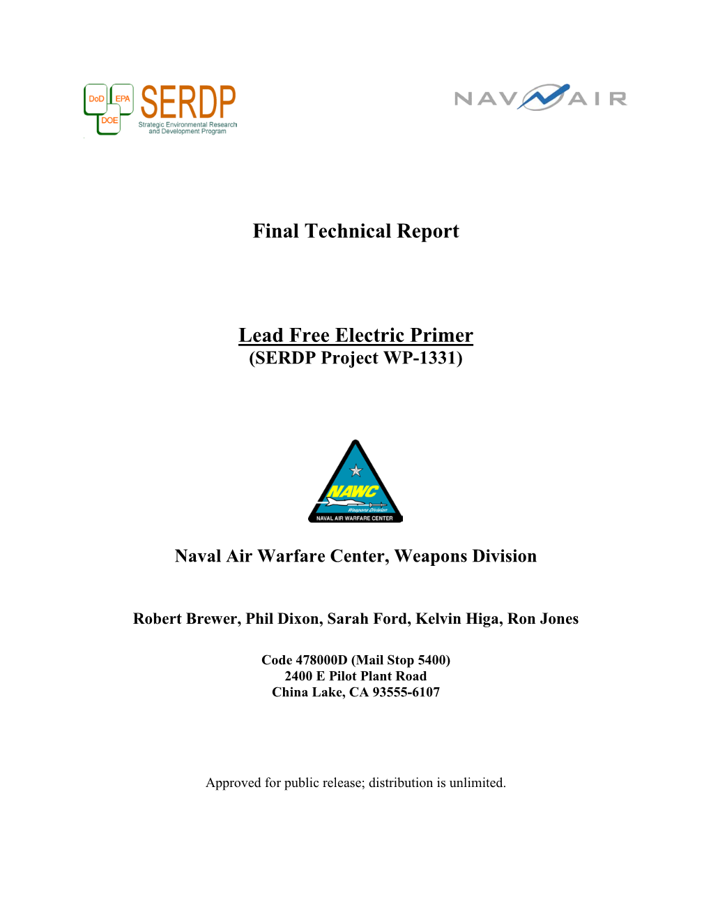 Final Technical Report Lead Free Electric Primer