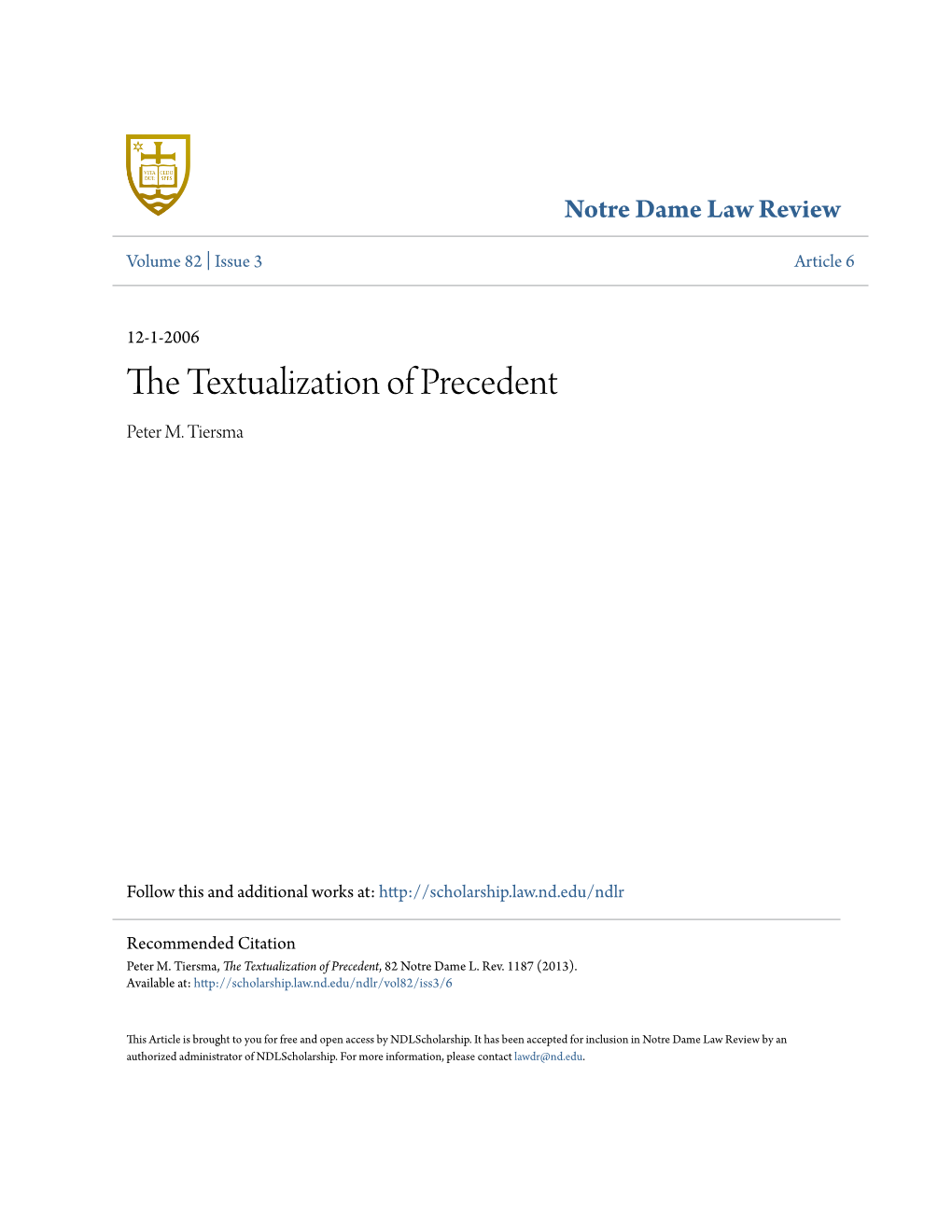 The Textualization of Precedent, 82 Notre Dame L