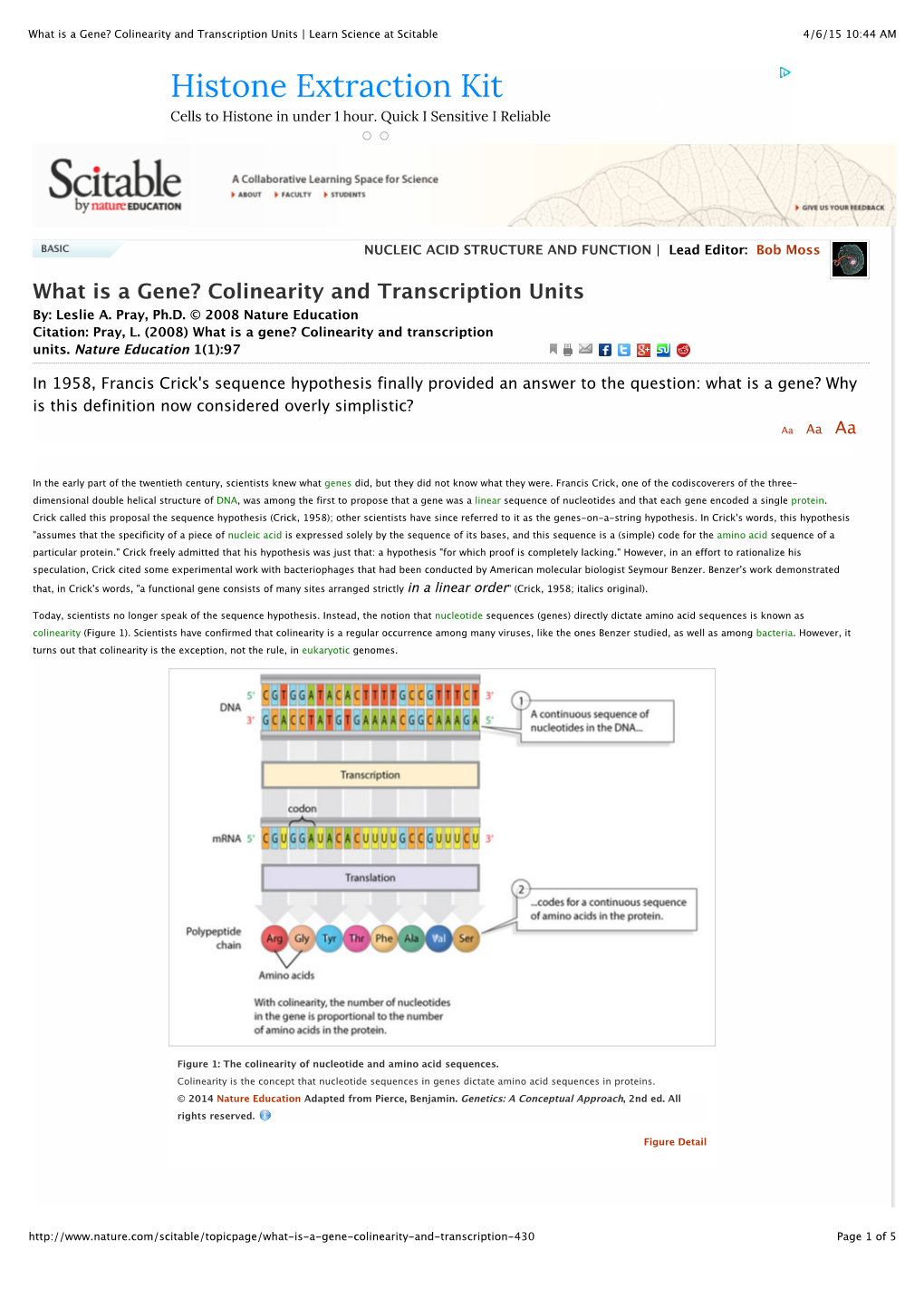 What Is a Gene? Colinearity and Transcription Units | Learn Science at Scitable 4/6/15 10:44 AM