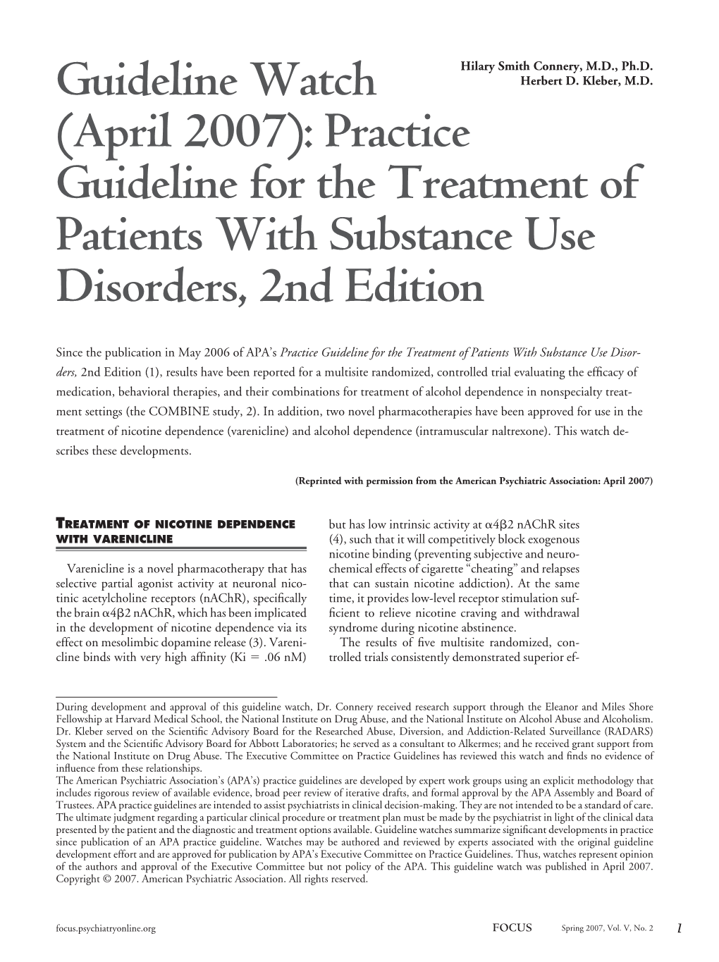 Practice Guideline for the Treatment of Patients with Substance Use Disorders, 2Nd Edition