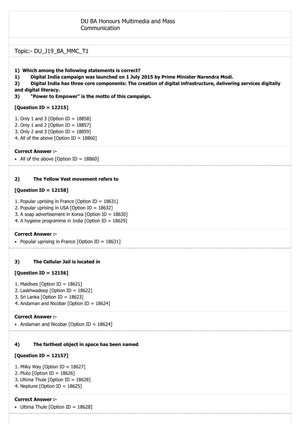 DU BA Honours Multimedia and Mass Communication Topic:- DU J19 BA MMC T1