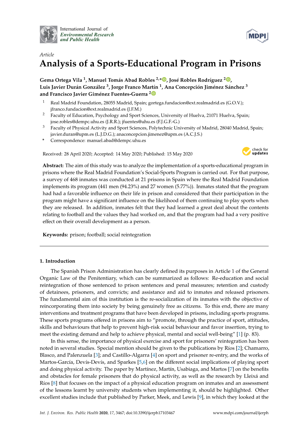 Analysis of a Sports-Educational Program in Prisons