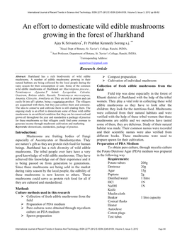 An Effort to Domesticate Wild Edible Mushrooms Growing in the Forest of Jharkhand