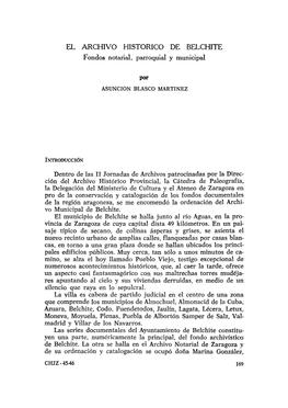 6. El Archivo Histórico De Belchite. Fondos Notarial, Parroquial Y