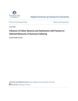 Influence of Father Absence and Satisfaction with Parents on Selected Measures of Nurturant Fathering
