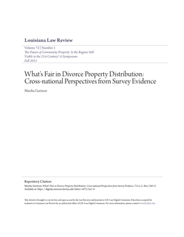 What's Fair in Divorce Property Distribution: Cross-National Perspectives from Survey Evidence Marsha Garrison