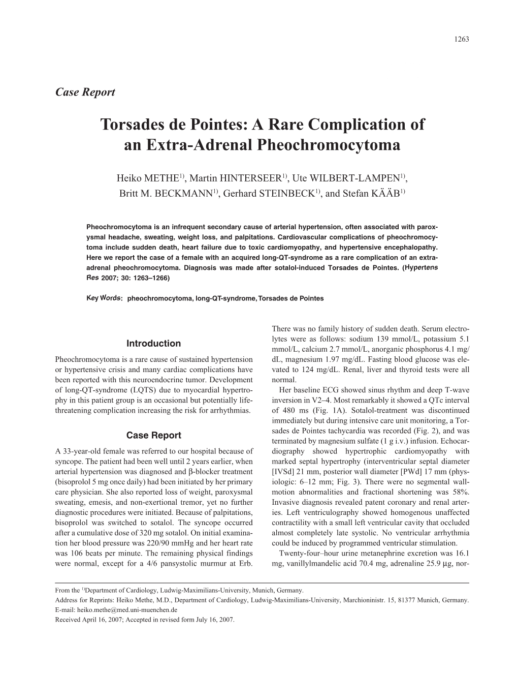 Torsades De Pointes: a Rare Complication of an Extra-Adrenal Pheochromocytoma