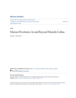 Marian Devotions: in and Beyond Marialis Cultus Stanley A