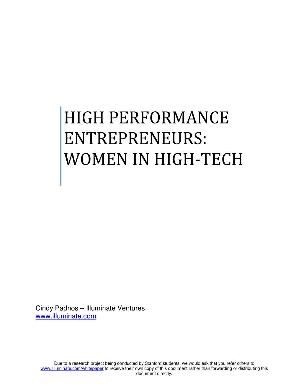 High Performance Entrepreneurs: Women in High-Tech