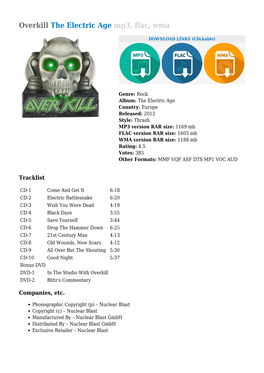 Overkill the Electric Age Mp3, Flac, Wma