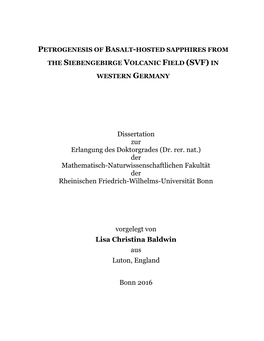 Petrogenesis of Basalt-Hosted Sapphires from the Siebengebirge Volcanic Field (Svf) in Western Germany