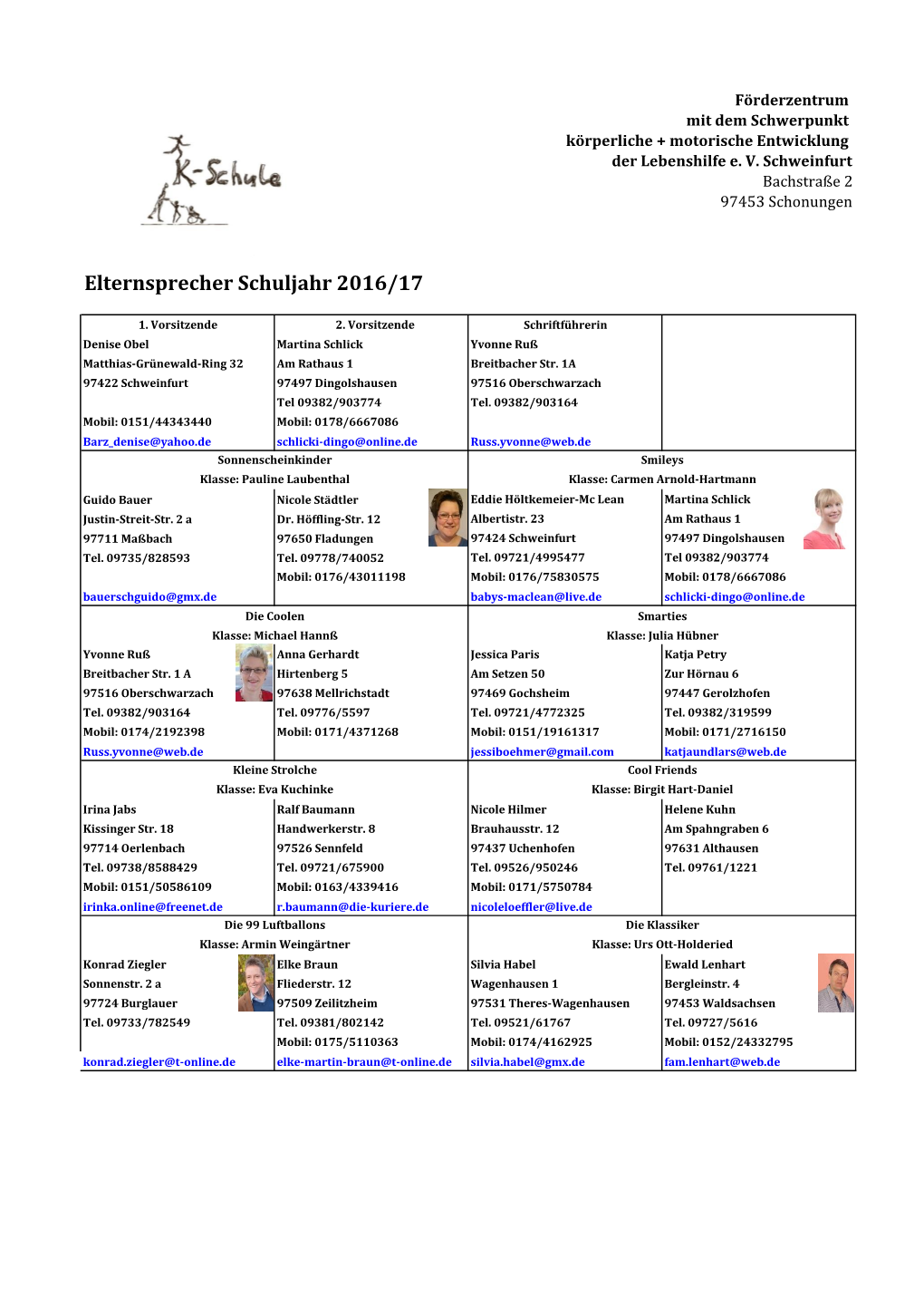 Elternsprecher Schuljahr 2016/17