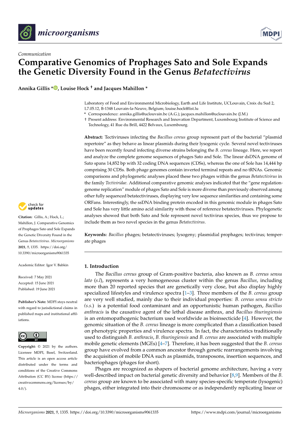 Comparative Genomics of Prophages Sato and Sole Expands the Genetic Diversity Found in the Genus Betatectivirus