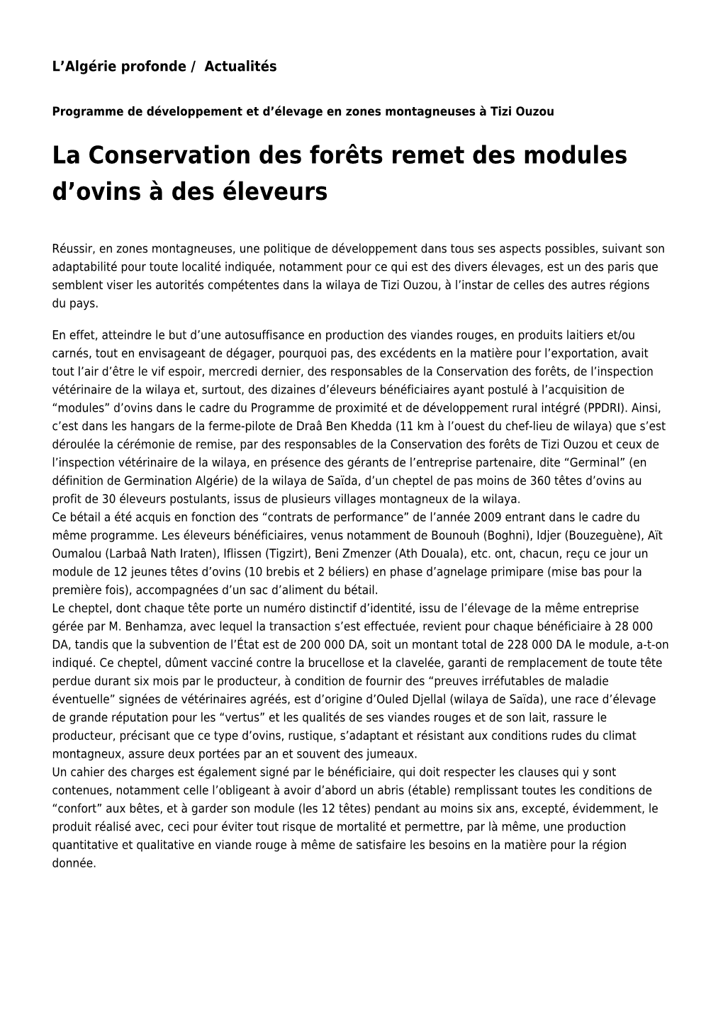 La Conservation Des Forêts Remet Des Modules D'ovins À