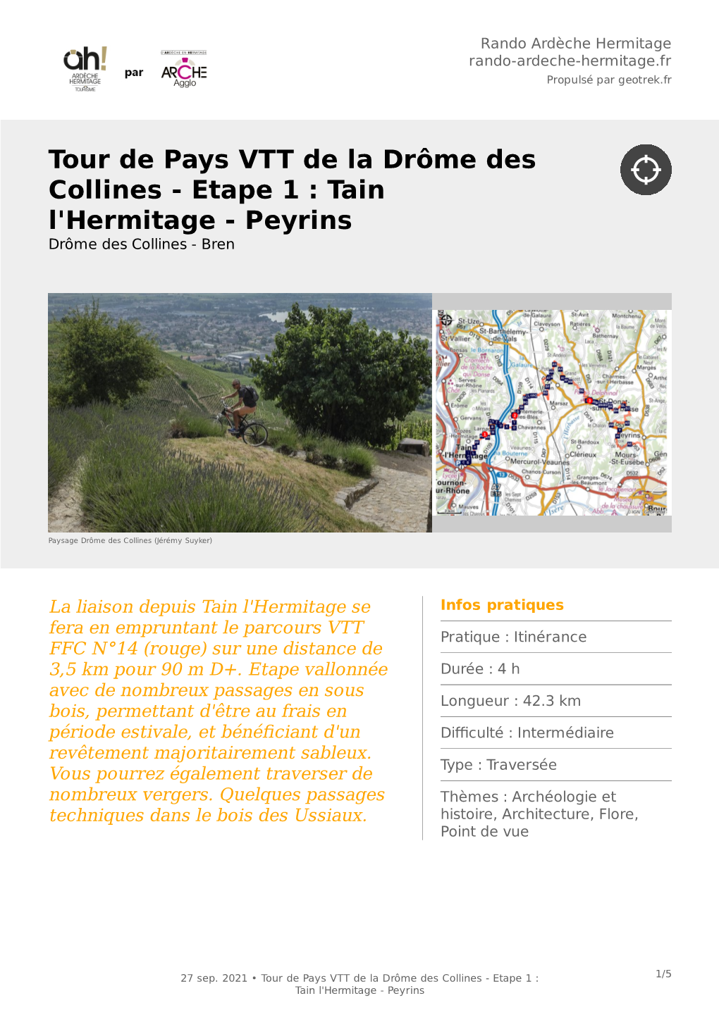 Tour De Pays VTT De La Drôme Des Collines - Etape 1 : Tain L'hermitage - Peyrins Drôme Des Collines - Bren