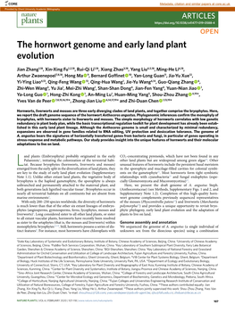 The Hornwort Genome and Early Land Plant Evolution