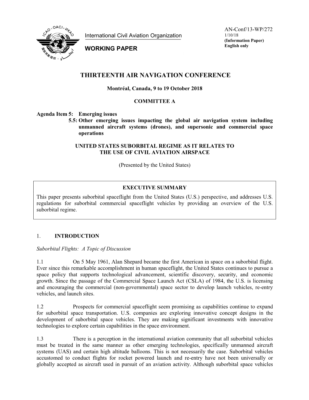 United States Suborbital Regime As It Relates to the Use of Civil Aviation Airspace