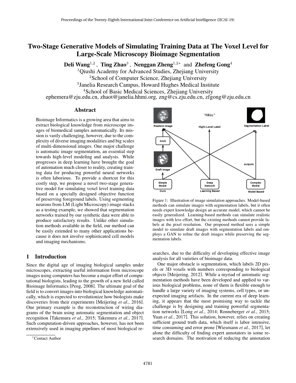 Two-Stage Generative Models of Simulating Training Data at the Voxel Level for Large-Scale Microscopy Bioimage Segmentation