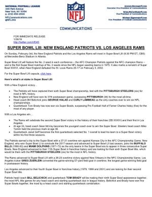 Super Bowl Liii: New England Patriots Vs. Los Angeles Rams