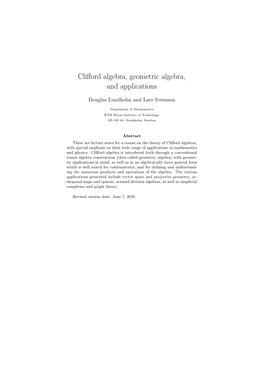 Clifford Algebra, Geometric Algebra, and Applications