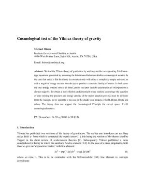 Cosmological Test of the Yilmaz Theory of Gravity