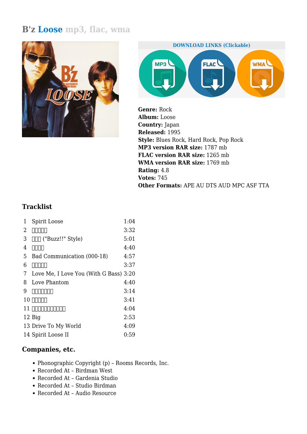 B'z Loose Mp3, Flac, Wma