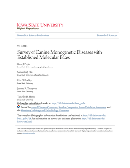 Survey of Canine Monogenetic Diseases with Established Molecular Bases Brent J