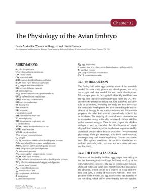 Chapter 32 – the Physiology of the Avian Embryo