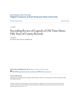 Recording Review of Legends of Old-Time Music: Fifty Years of County Records Ted Olson East Tennessee State University, Olson@Etsu.Edu