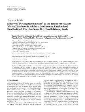 Efficacy of Diosmectite (Smecta)® in the Treatment of Acute Watery Diarrhoea in Adults: a Multicentre, Randomized, Double-Blind, Placebo-Controlled, Parallel Group Study