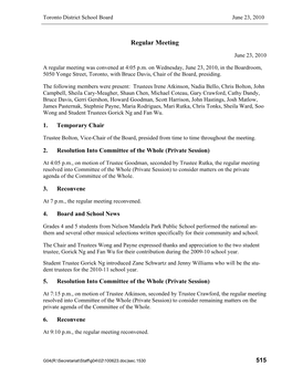 Minutes of Meetings Held on May 10 and 26, 2010