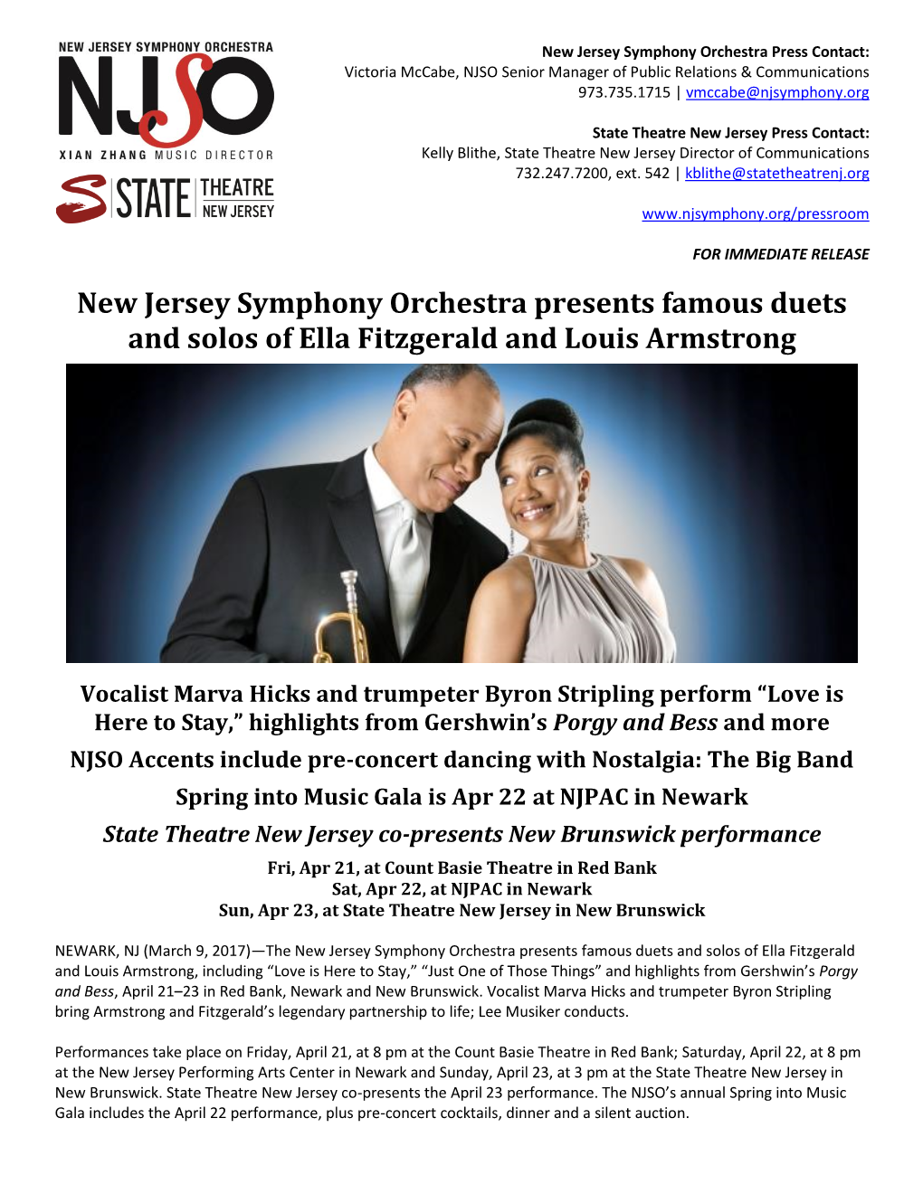 New Jersey Symphony Orchestra Presents Famous Duets and Solos of Ella Fitzgerald and Louis Armstrong